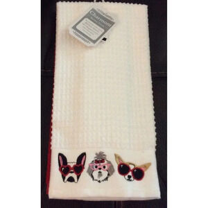 NWT Charmont Set Of 2 Kitchen Towels Boston Terrier Dog Dogs Sunglasses